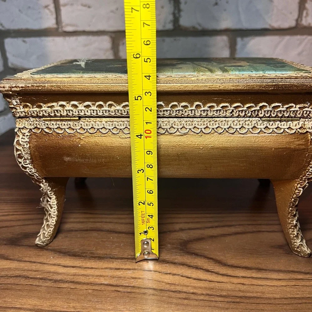 VTG Japan Musical Jewelry Box Greensleeves Ballet Ballerina Red Velvet Footed *